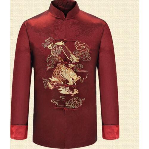Elderly Man Wushu Tang Tops Tang Clothing Costume Chinese Hanfu Fall Shirts Embroidery Dragon Clothes