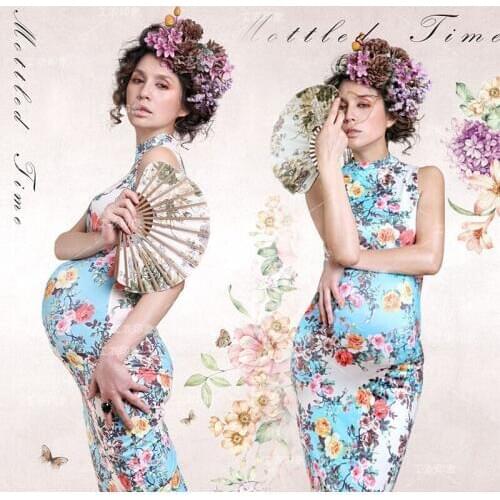 New Maternity clothing for pregnant women Photography Props Fashion Chinese Cheongsam Flower Dress Pregnancy set Photo shoot