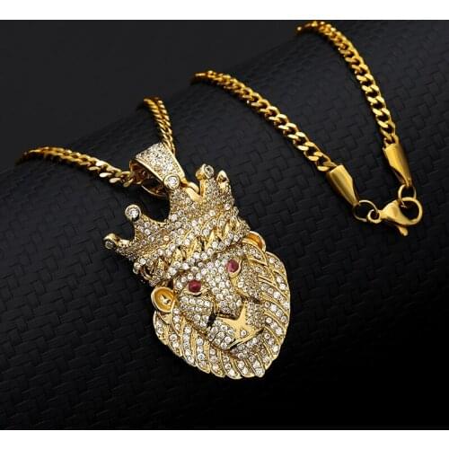 Lion Head Pendant Necklace Hip hop Punk Gold/ Platnium Color Zircon Choker Chain Ice Out Necklace for Women Men Jewelery Gift
