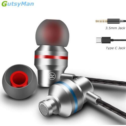 GutsyMan Wired Earbuds 3.5mm & Type C In Ear Earphone Earpieces With Mic Stereo Headset For Samsung Xiaomi Huawei Phone Computer