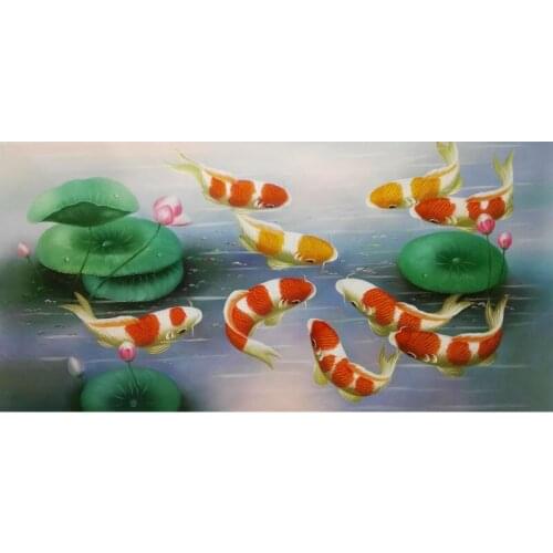 Hand Painted High Quality Animal Oil Canvas Painting Realist Nine fish Oil Painting Wall Art Painting Picture for Living Room