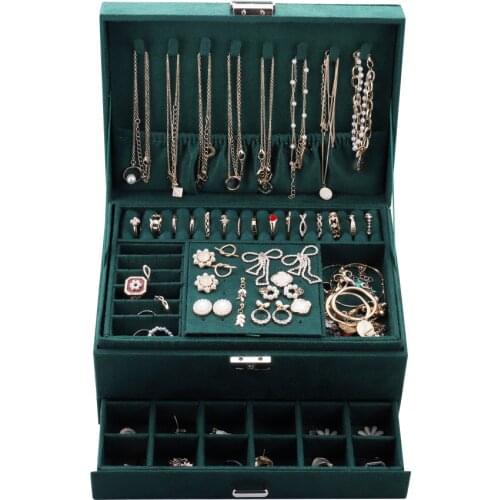 Three-Layer Multifunction High Capacity Lint Jewelry Box Travel Jewelry Organizer Necklace Earring Ring Storage Jewelry Box