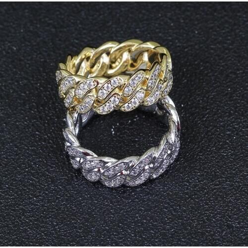 Hip Hop Micro Paved AAA Cubic Zirconia Bling Ice Out Cuban Chain Men Finger Rings Man Rapper Jewelry
