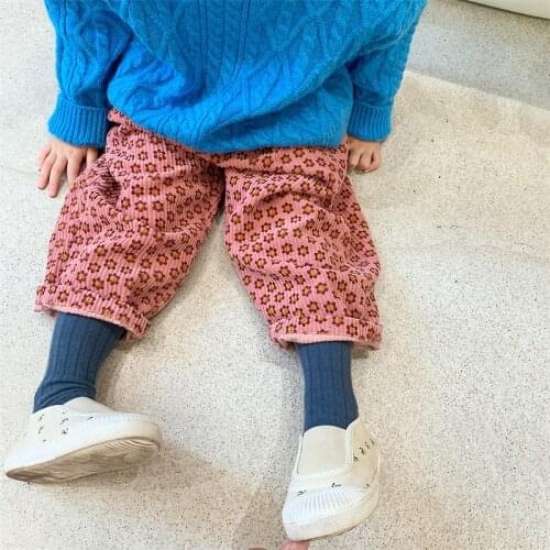 Childrens Clothing Boys and Girls Autumn and Winter Corduroy Casual Pants Trendy Style Autumn Harem Pants Floral Trousers
