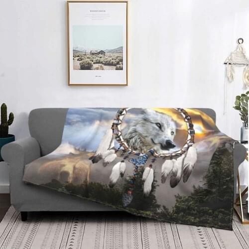 Wolf Bear Dreamcatcher Blanket Fleece Printed Pretty Magic Breathable Warm Throw Blankets for Bed Bedroom Bedspread