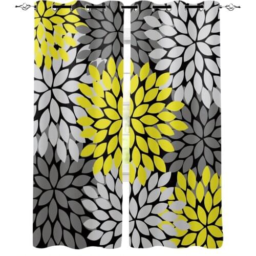 Yellow Dahlia Flower Blackout Curtains For Living Room Window Curtains For Bedroom Kitchen Curtains Drapes Blinds