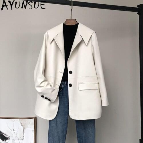 AYUNSUE Genuine Leather Jacket Women Spring 2021 Korean Style Sheepskin Coat Female White Leather Coats Chaqueta Cuero Mujer LW