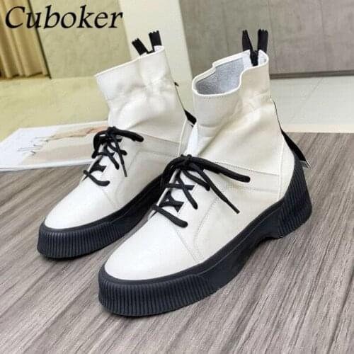 Thick Sole 2021 Women Martin Boots Lace Up Round Toe Platform Female Autumn Boots Brand Runway Short Boots Women Zapatos Botas