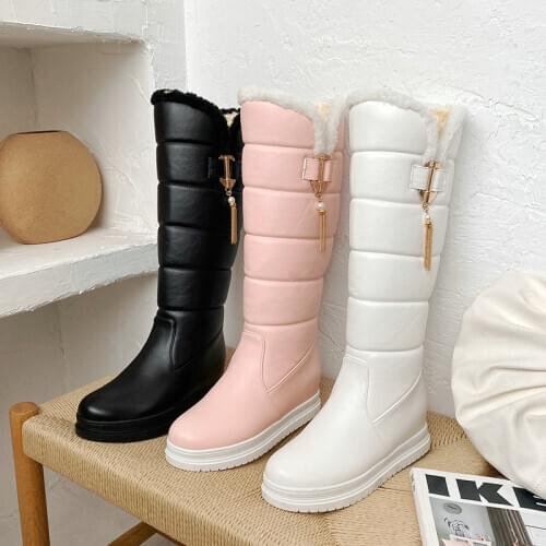 2020 Winter Warm Plush Women Snow Boots Platform Flat with Women Knee High Boots Slip on Women Warm Shoes Black Pink White