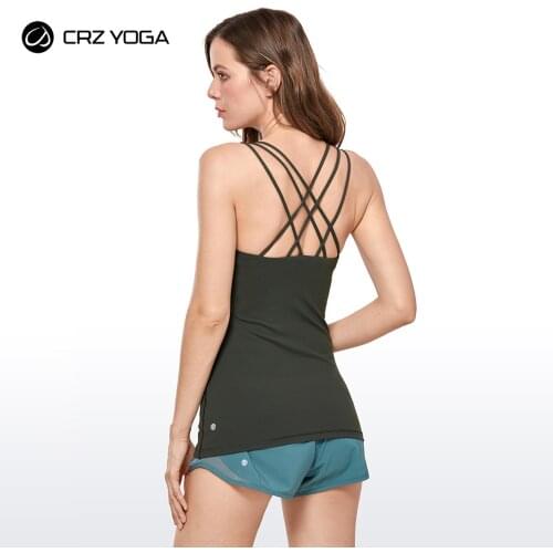 CRZ YOGA Womens Strappy Back Tank Tops Built in Shelf Bra Camisole Basic Workout Activewear