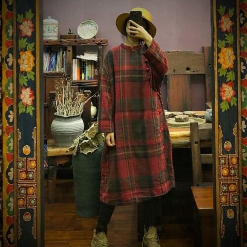 Johnature Vintage Dress Loose Women Clothes 2020 New Winter Leisure Full Sleeve Stand Collar Concise Comfortable Women Dress