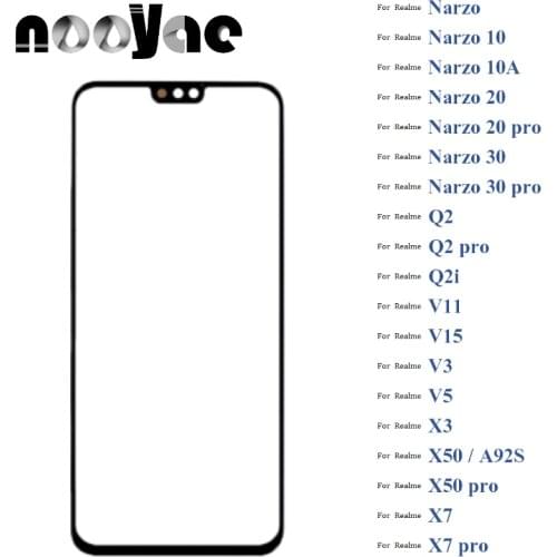 Black Digitizer LCD Glass For Realme Narzo 10 10A 20 30 Q2 Q2i V11 V15 V3 V5 X3 X50 X7 Pro Touch Screen Sensor Glass lens