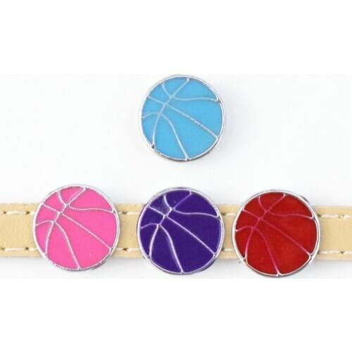 10PCS 8mm Mixed Color Basketball Sports Slide Charms Flat Beads DIY Accessories Handmade Bracelets Belt Strips Pet Name Collar