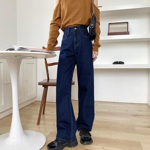 2020 New Womens Jeans Cotton Loose High Waist Retro Jeans Wide Leg Jeans Women Casual Simple Fashion Zipper Denim Trousers