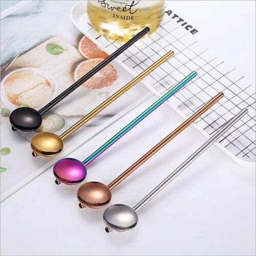 304 Stainless Steel Straw Spoon Stirring Bar Creative Stainless Steel Mate Tea Straw Spoon Multi-color Set for Coffee Drinks
