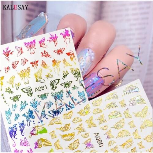 3D Nail Sticker Decoration Laser Gold Silver Nail Stickers Glow Dark Day White Manicure Design Butterfly Sticker for Nails Decal