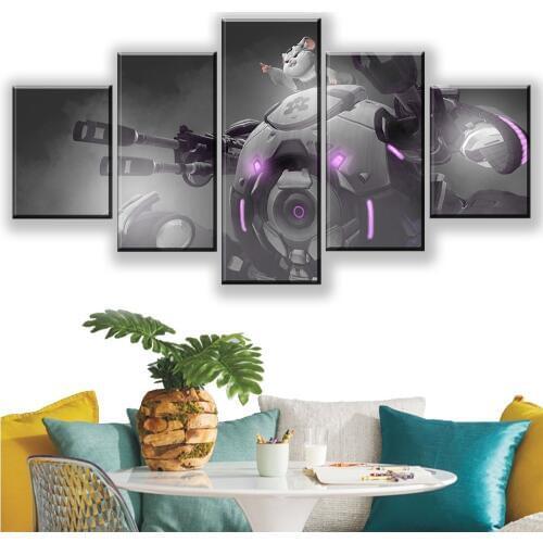 5 Piece HD Cartoon Robot Picture OW Game Poster Paintings OVERWATCH Video Games Wall Sticker Canvas Paintings for Wall Decor