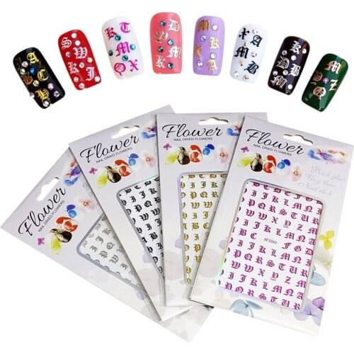 8 Colors Retro English Word Nail Stickers 3D Laser Effect Sticker Decal Aesthetic Tips Nails Art Decoration Tool