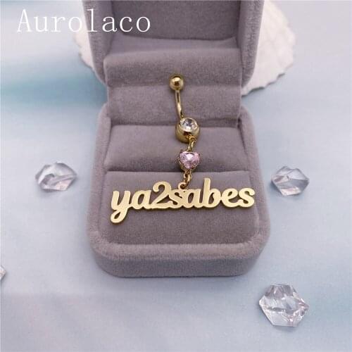 AurolaCo Custom Name Belly Ring with Birthstone Custom Body Jewelry Stainless Steel Belly Button Ring Holiday Gifts for Women