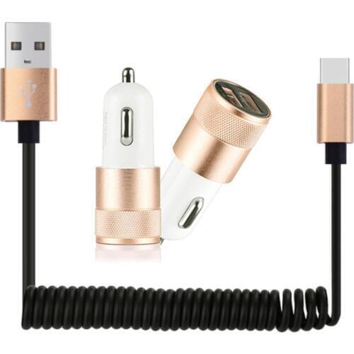 Car Charger type-c Car Charger Flexible Coiled USB Cable for Samsung A70 A50 A30 S10 S9 Plus Huawei P30 P20 pro Oneplus 7 6T 6