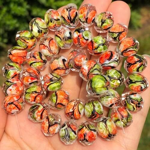 12mm Murano Transparent Faceted Rondelle Orange Yellow Lampwork Crystal Glass Beads For Bracelet Making Women Diy Accessories