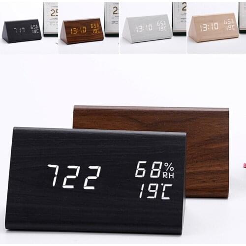 USB/AAA Clocks LED Wooden Alarm Clock Watch Table Voice Control Digital Wood Despertador Electronic Desktop Home Table Decor