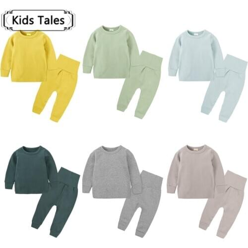 Kids Pajamas Autumn Girls Boys Sleepwear Nightwear big boys Clothes teenager Solid Pajama Sets Cotton Childrens Pyjamas Fall
