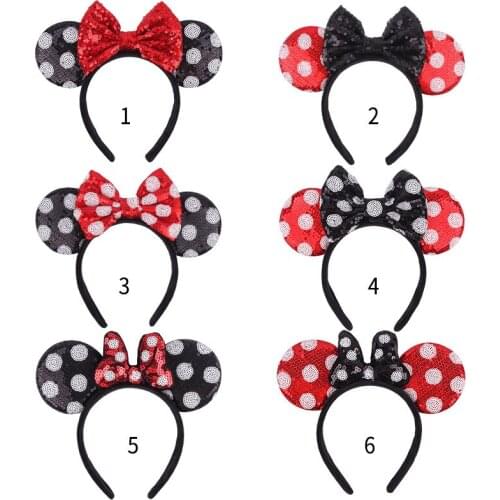 Disney 1pcs cute show party Mickey headband cartoon sequin Minnie headband birthday bow Mickey mouse headband headwear