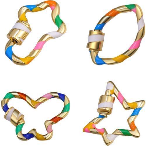 Juya DIY Enamel Pendant Carabiner Decorative Fastener Padlocks Screw Lock Clasps Accessory For Mesh Chain Pendant Jewelry Making