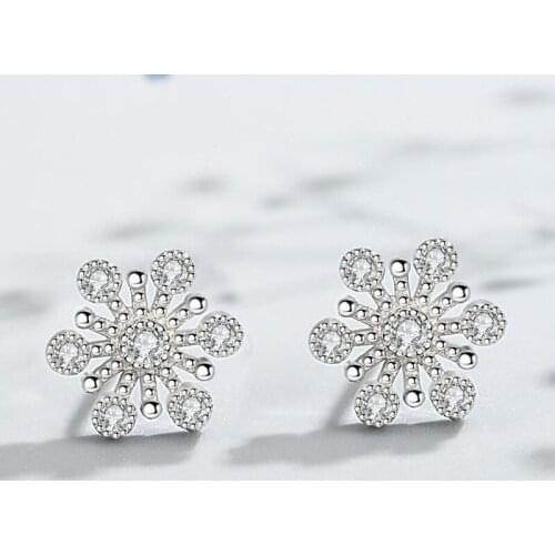KOFSAC Trendy Snowflake Zircon Stud Earrings For Women Jewelry Romantic 925 Sterling Silver Earring Lady Christmas Accessories