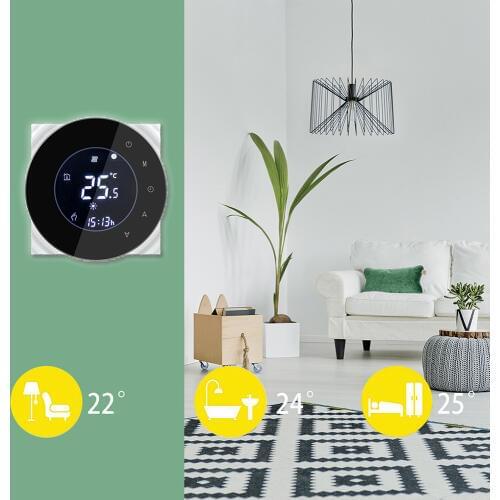 Round Thermostat LCD Boiler Heating Room Temperature Controller Touchscreen Winter Programing NTC Negative Display Thermostat
