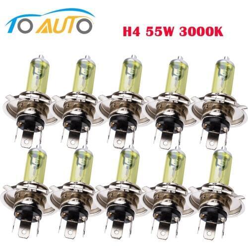 10pcs H4 55W 12V Yellow Halogen Bulbs 3000K Super Bright Car Headlight Auto Lamp