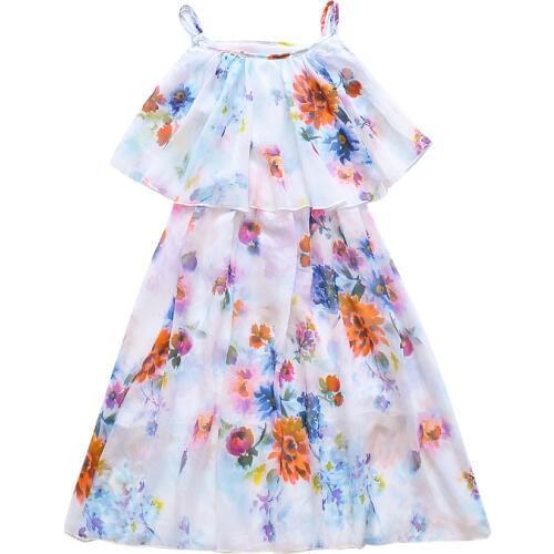 Girls Summer New Bohemian Dress Fashion new strap dress Girl casual elegant beach dress Girl summer cool chiffon dress