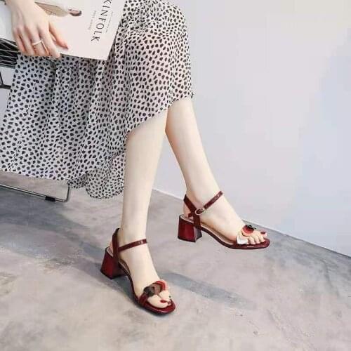 Summer Woman Sandals Square Toe Patent Leather Thick Square High Heels Female Shoes Sexy Party Pumps Hot Sale New Arrival