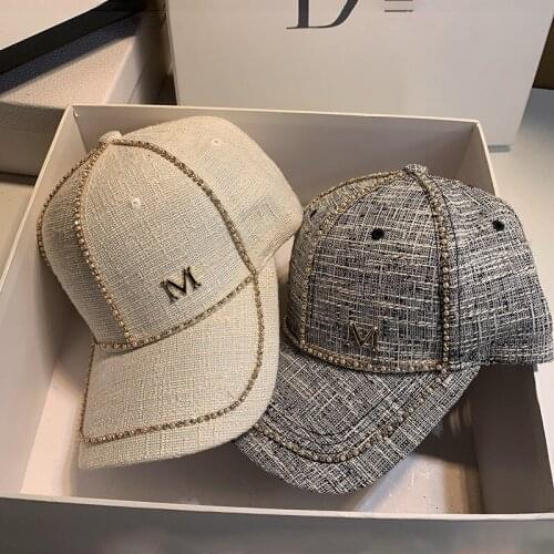 Summer New Women Hat Rhinestone Letter M Baseball Caps Adjustable Hip Hop Fashion Shiny Hats Outdoor Travel All-match Cap