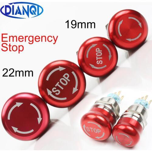 19mm 22mm Metal aluminum Emergency stop Push Button Switch latching Car press button pin terminal Normal open Knob Rotary