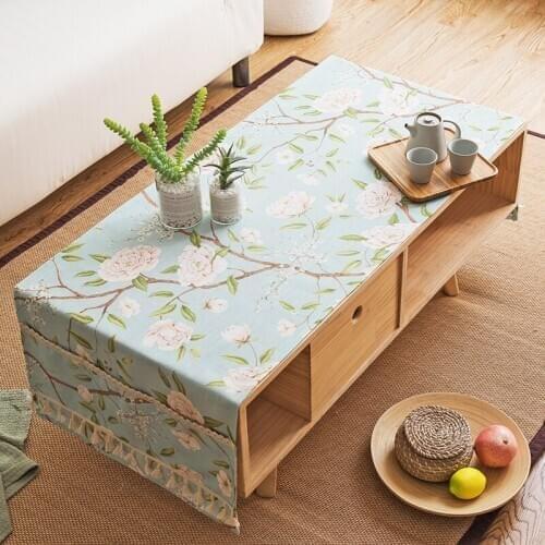 Fashion Home cotton and linen Rectangle Magnolia Small floral yellow blue flowers tablecloth Table flag Tea table cover