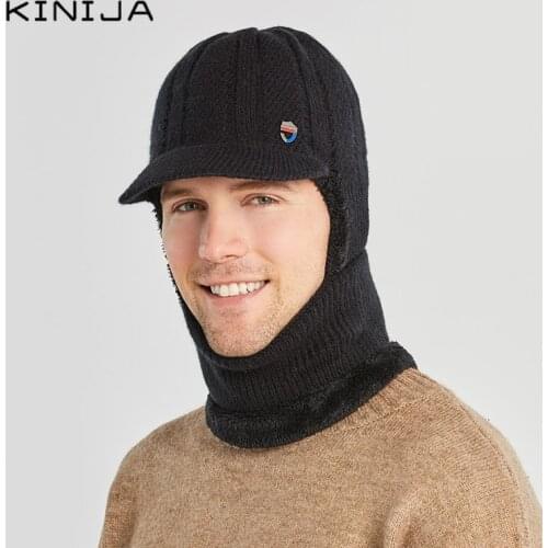 Man Wool Knitted Hat casquette Ski Hat Sets Windproof Winter Outdoor Knit Warm Thick One piece hat Skullies Beanies cap bonnets