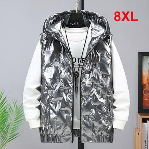 2021 Autumn Winter Thick Vest Men Casual Silver Vests Thick Sleeveless Jacket Coat Male Rainproof Waistcoat Plus Size 7XL 8XL