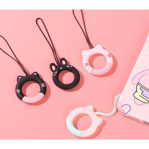 Soft Multicolor Anti-Lost Silicone Ring Lanyard Cartoon Mobile Phone Lanyard Earphone Case U Disk Short Pendant Phone Straps