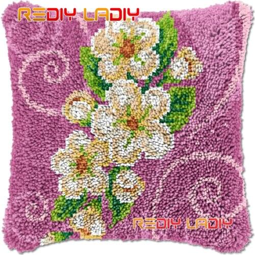 Latch Hook Cushion Flowers Branch DIY Needlepoint Kits Chunky Acrylic Yarn Arts Crocheting Lofty Pillow Case Hobby & Crafts