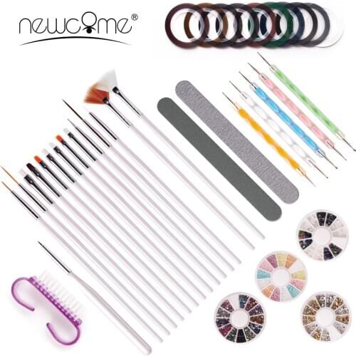 NEWCOME UV Gel Nail Art Brush Tool Set Rhinestones Decoration Box Paintbrush Dust Brush Decoration Nail Tape Salon Makeup Tool
