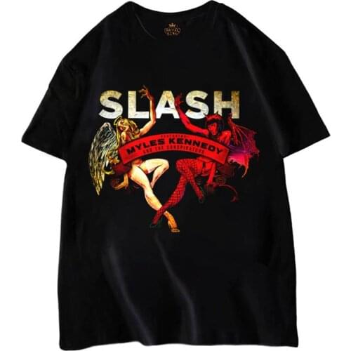 New SLASH T Shirt High Quality Cotton Punk T-Shirt Men Black Tshirt Tops Print T Shirt Oversized T Shirt Women Streetwear