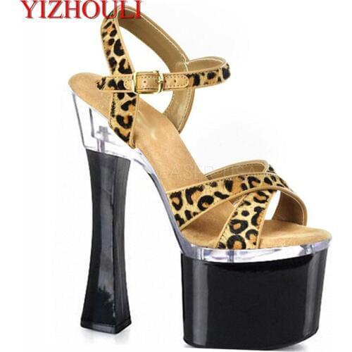 Super unique 18 cm high heels sandals thick leopard Europe and the United States with the shoes