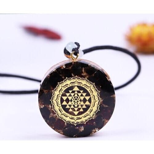 Orgonite Necklaces Healing Crystals Resin Sacred Geometry For Emf Protection Orgone Pendant W/ Black Obsidian Gravels