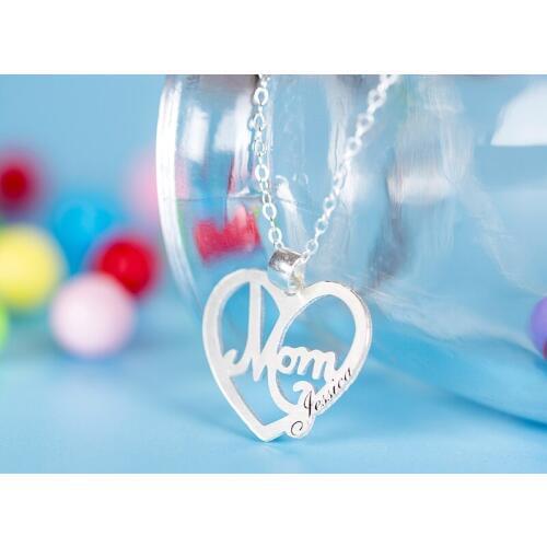 Custom Name Necklace Personalized Heart Necklaces Pendants For Mom Hollow 925 Sterling Silver Jewelry Best Gift CJ-003
