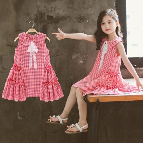 Teenage Girl Dresses Cotton Plaid Spring Summer Bowknot Children Dress Baby Girls Clothes Fashion Sweet Kids Dresses for Girls