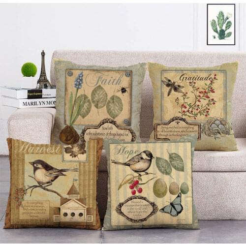 Pillows European style Retro Insect Birds Linen Pillow Home Car Cushion Cover Printed Decorative Pillowcases Fashion Hot T196