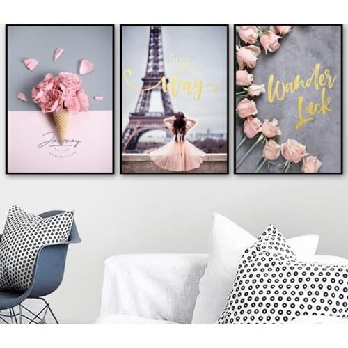 Nordic Poster Girl Flower Street Landscape Art Canvas Painting for Living Room Decoration HD Printed Home Wall Art Picture