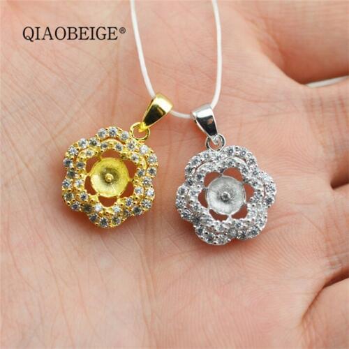 QIAOBEIGE DIY making 925 Silver Vintage Women Pendant Necklace Components Findings Charm Jewelry Crystal Elegant Party Gift